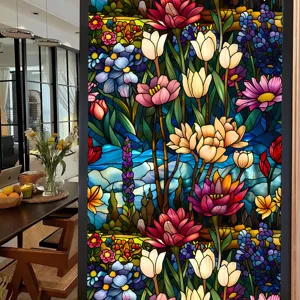 Colorful stained glass window film floral decorative static cling privacy window sticker