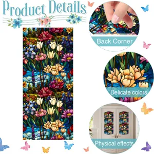 Colorful floral stained glass window film static cling privacy sticker product detail view.