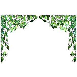 Static green plant glass window film, decorative stained glass sticker for privacy and home decor.