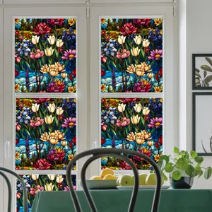 Stained glass floral window film for home privacy, decorative static window sticker for glass.