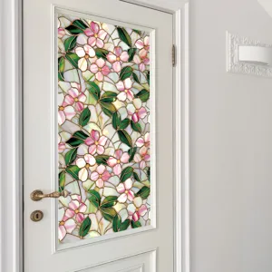 Stained glass window film pink floral frosted privacy decorative glass sticker for door