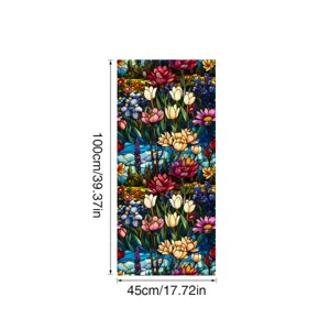Colorful floral stained glass window sticker static cling privacy frosted glass film for home decor