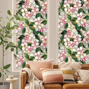Stained glass window film floral pattern static cling privacy home decor glass sticker.