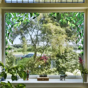 Green plant stained glass window film decorative static privacy removable window sticker