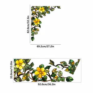 Stained glass window film green plant corner decorative sticker finished and received size chart