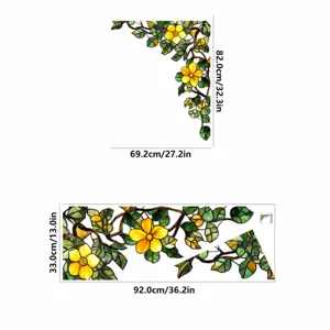 Stained glass floral window film static cling decorative corner sticker for home glass door.