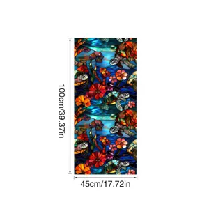 Stained glass sea turtle window film detail showing vibrant floral patterns and sizing.