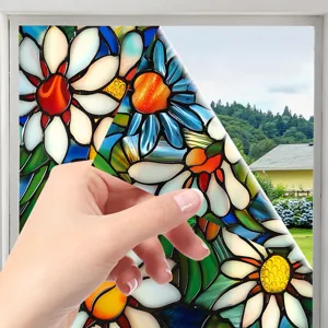 Stained glass window film floral static cling sticker for home privacy and decorative glass design.
