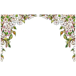 Stained glass window film detail, floral plant pattern sticker for home privacy decoration.