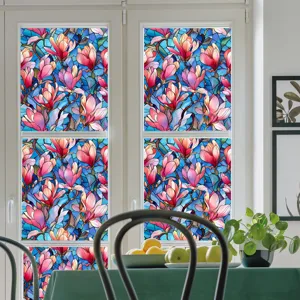 Stained glass window film decorative static privacy floral glass sticker for home decor