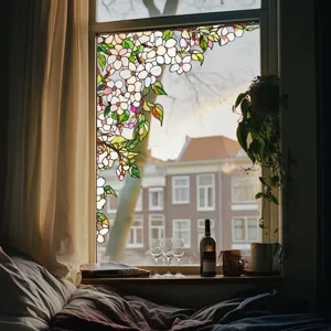 Stained glass window film privacy decorative floral static cling sticker for home glass door decor