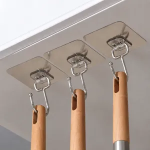 Multifunctional Trace Free Adhesive Wall Hooks Heavy Duty Clear Stainless Steel Brushed Wall Hanger For Home Kitchen Door Hanging