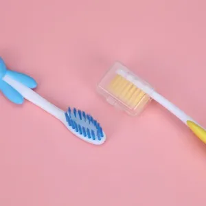 Cute cartoon children toothbrush set with soft bristles and protective case for kids daily use detail
