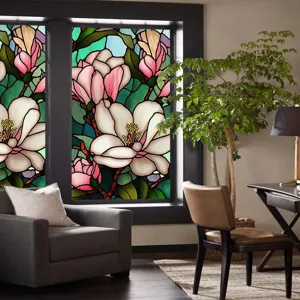Decorative floral privacy window film, static cling stained glass sticker for home decor.