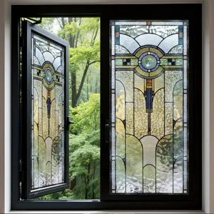 Static cling stained glass window film, decorative frosted glass sticker for home decor.