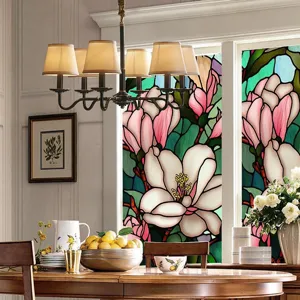 Decorative window film stained glass privacy sticker colorful floral static cling film