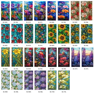 Film pour Fenêtre en Verre Teinté Décoratif Statique Sans Adhésif Motif Floral Autocollant de Confidentialité pour Maison