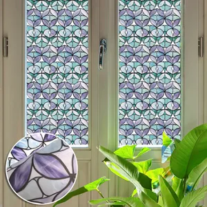 Close-up detail of 3D embossed stained glass window film with colorful geometric patterns.