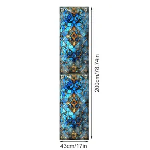 Blauwe paleis glas-in-lood raamsticker decoratieve film 200x43cm voor thuisraam en deuren.