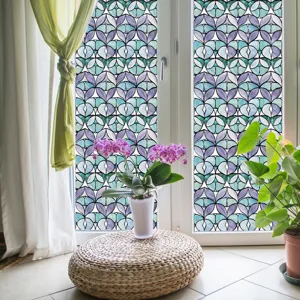 Detailed view of 3D stained glass window film static cling decorative sticker for home.