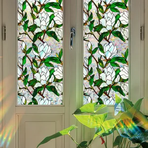 Decorative stained glass window film static cling floral privacy PVC window sticker