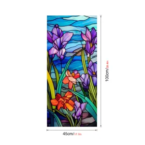 Film pour vitre en verre teinté avec motif floral coloré, adhésif statique amovible.