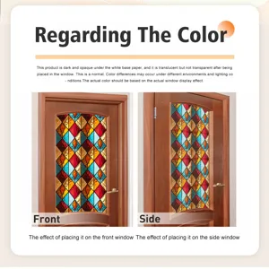 Gedetailleerd overzicht van retro glas-in-lood raamfolie, statische PVC decoratieve sticker.