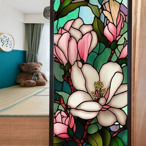 Decorative stained glass window film, retro floral removable PVC static cling glass sticker