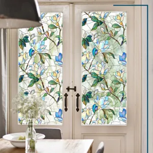 Film pour vitrage effet verre teinté motif fleurs magnolia autocollant intimité pour porte.
