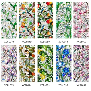 Stained glass window film colorful static decorative PVC sticker floral bird pattern home decor