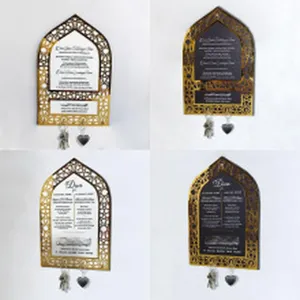 Golden arch acrylic decorative plaque table centerpiece with engraved text and chic charms.