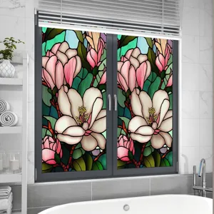 Decorative stained glass window film, vintage floral PVC static cling film for privacy.