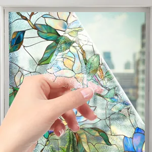 Film pour vitre statique décoratif à motif floral et design en verre vitrail pour maison