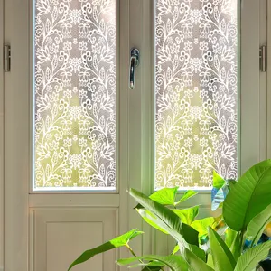Static window film with white lace pattern, privacy decorative glass sticker for home.