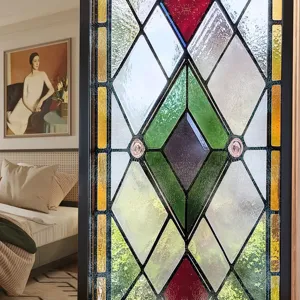 Stained glass window sticker geometric diamond pattern decorative film for home window glass