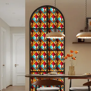 Retro glas in lood raamfolie statisch kleurrijk ruitpatroon privacy woondecoratie