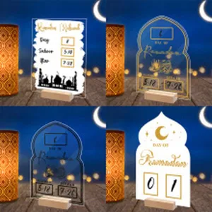 Ramadan Mubarak acrylic desktop decoration sign with wooden base holiday party ornaments
