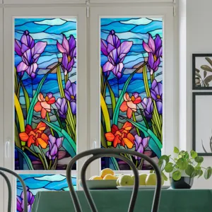 Film pour vitre motif floral en verre teinte autocollant decoratif intimite pour maison.