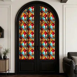 Statische glas-in-lood raamfolie, vintage ruitpatroon PVC sticker voor deurdecoratie.