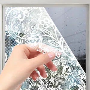 Decorative white lace window glass film static cling sticker for home privacy decoration.