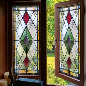 Stained glass window film detail, static cling translucent frosted sticker for home decor.