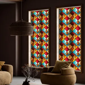 Statische raamfolie decoratieve retroruit kleurrijke stenen textuur glasfolie privacy