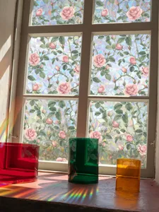 Rose prismatic window film sun catcher colorful rainbow static glass sticker detail