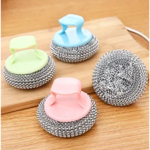 Removable PET Steel Wire Dishwashing Cleaning Ball With Handle Kitchen Pot Bowl Scrubber Tool Cleaning Brush