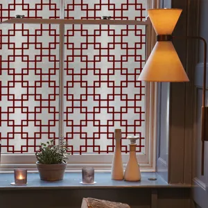 Film pour vitre motif géométrique rouge verre dépoli anti-regard autocollant déco