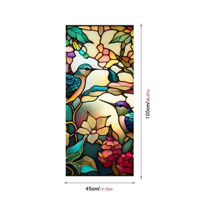 Decorative stained glass window film featuring a retro bird and flower design, PVC static.