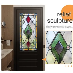 Static cling stained glass window film, geometric diamond pattern detail for home decor.