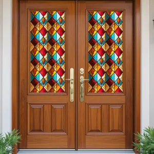 Decoratieve raamfolie statisch hechtend vintage kleurrijke geometrische glassticker.