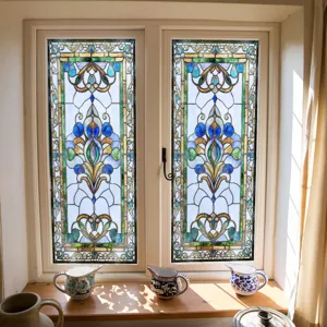 Viktorianischer Stil Buntglas Fensterfolie dekorative statische Glasaufkleber fuer Zuhause
