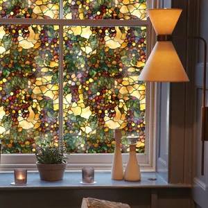 Film pour vitre en vitrail style Tiffany motif de raisin film decoratif pour fenetre maison